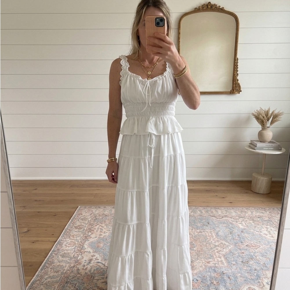 White Tiered Maxi Skirt with Top- Ruffled Straps - Picture 2 of 2